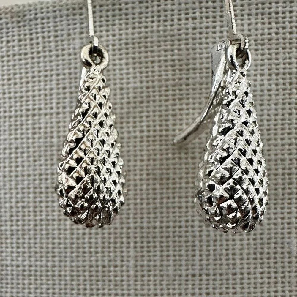 Napier Silver-Tone Textured Teardrop Leverback Earrings